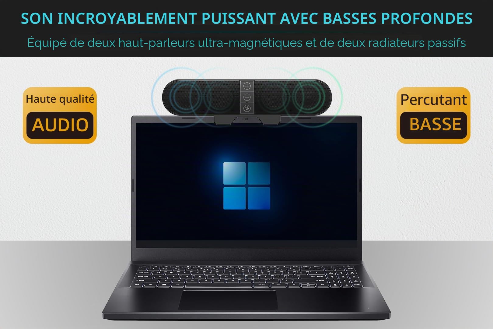 Haut-parleurs d'ordinateur pour moniteur de PC de bureau, prise USB, filaire, barre de son pour PC, haut-parleurs d'ordinateur portable avec commutation adaptative des canaux, son fort, basses