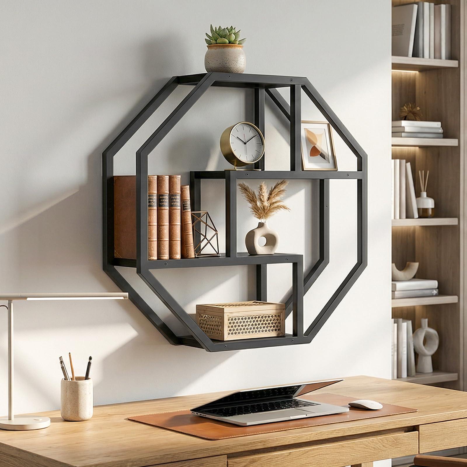 HOOBRO 4-stufiges Wandregal, dekoratives Schweberegal mit stabilem Metallrahmen, Regalbrett, wandmontiertes schwebendes Regal für Wohnzimmer, Schlafzimmer, Küche, Arbeitszimmer, Schwarz EBK67BJ01