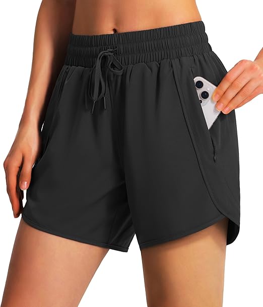 Ksmien Women's 5" Athletic Running Shorts Quick Dry Lightweight Workout Gym Shorts with Zipper Pockets UPF 50+