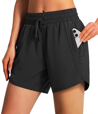 Ksmien Women's 5" Athletic Running Shorts Quick Dry Lightweight Workout Gym Shorts with Zipper Pockets UPF 50+