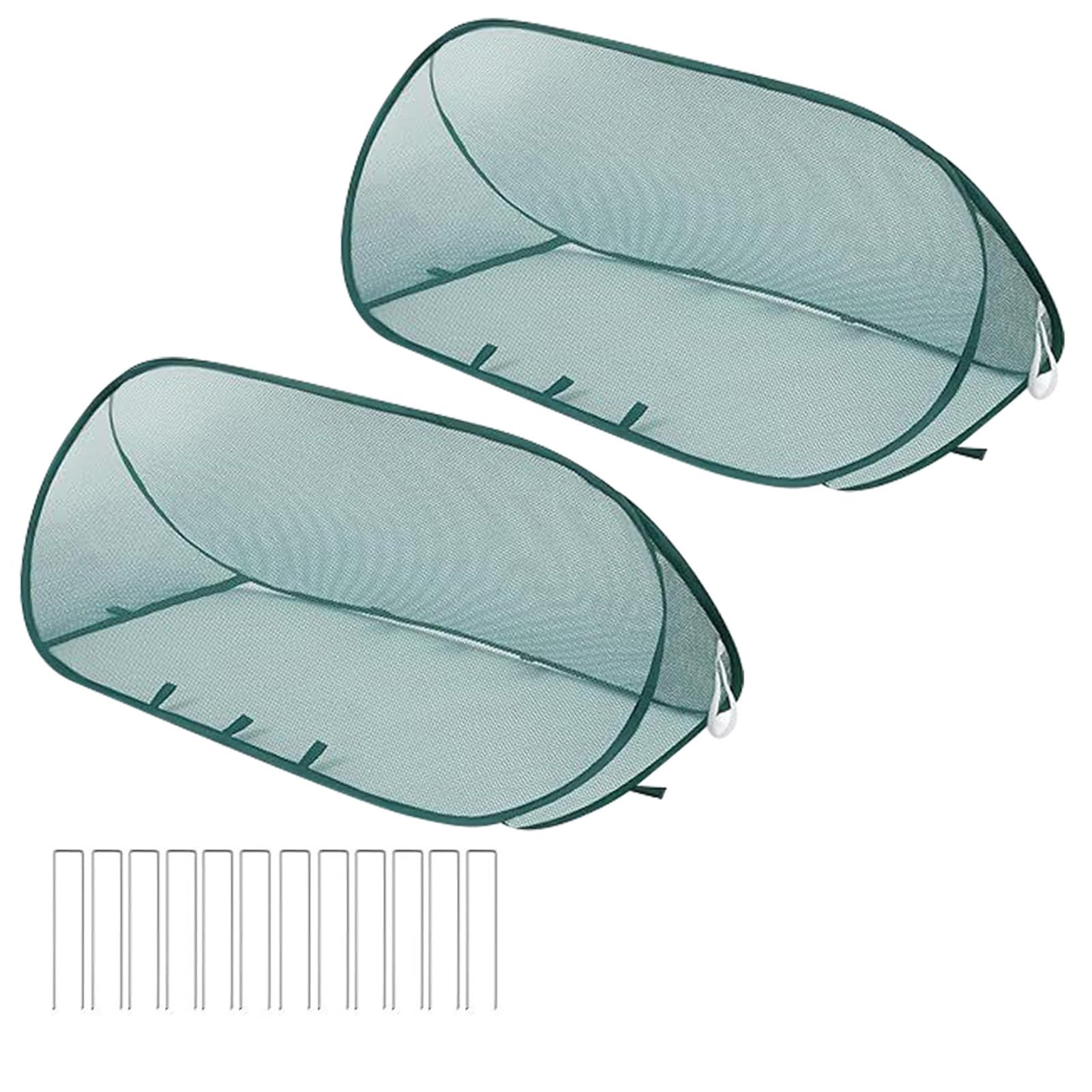 Lot de 2 filets de protection pop-up pour plantes - 100 x 40 cm - Couverture surélevée en maille fine avec piquets - Cage à légumes pliable pour semis