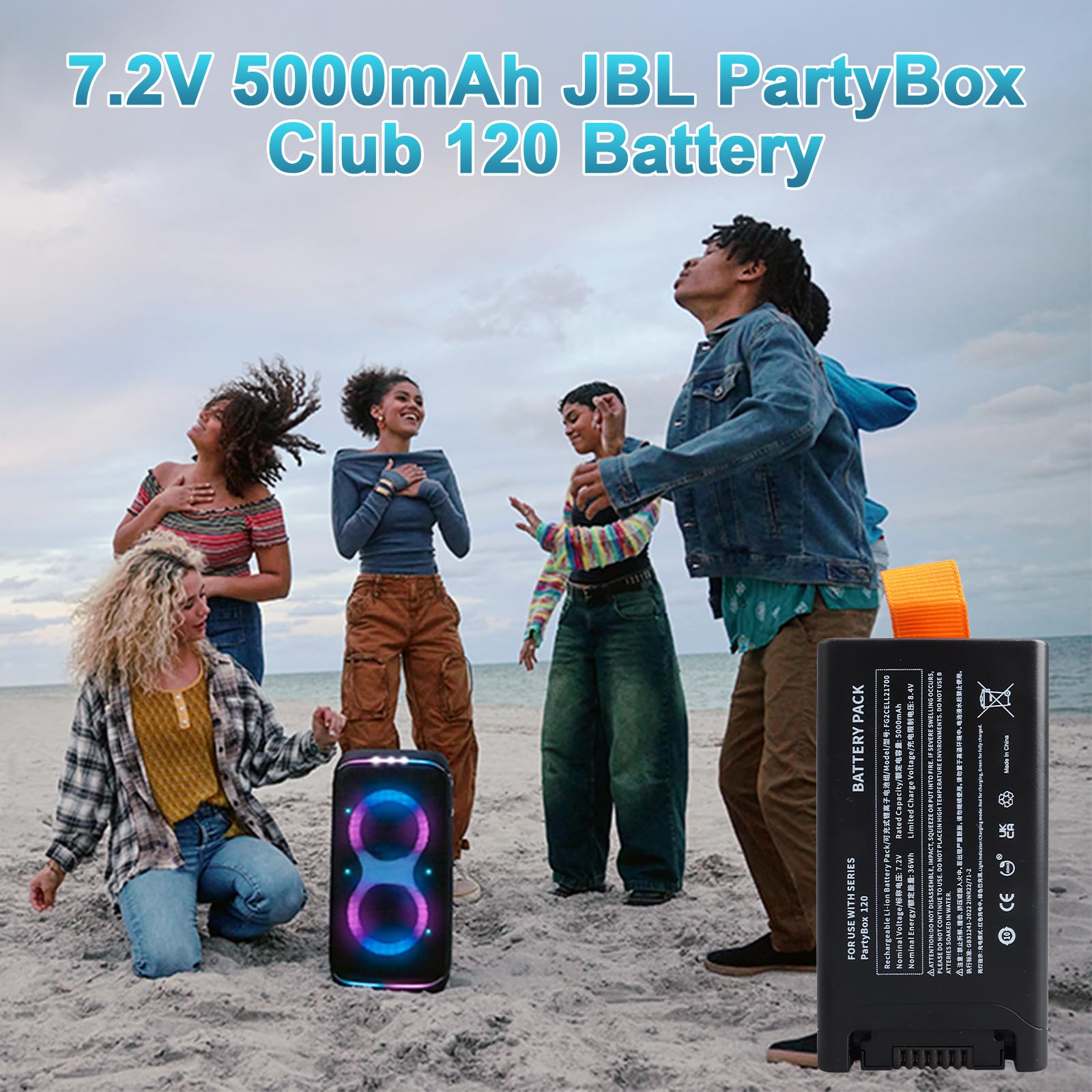 5000mAh Batteria di Ricambio Compatibile con l'altoparlante Portatile JBL PartyBox Club 120, Batteria di Rcambio Agli ad Alta Capacità da 7,2V 36 Wh con Connettore Type-C (JBL Partybox 120)