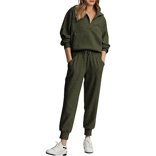 PRETTYGARDEN Womens 2 Piece Sweatsuits Set Long Sleeve Half Zip Pullover Sweatshirt Joggers Sweatpants Fall Outfits Tracksuit