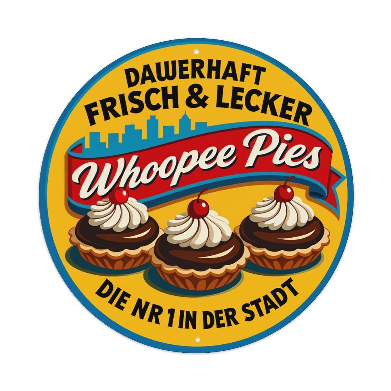 Whoopie Pies Chocolate Cherry Cream Round Tin Sign Vintage Metal Poster Retro Bar, Home, Man Cave, Kitchen, Laundry Room Wall Art Decor Gift 8x8Inch