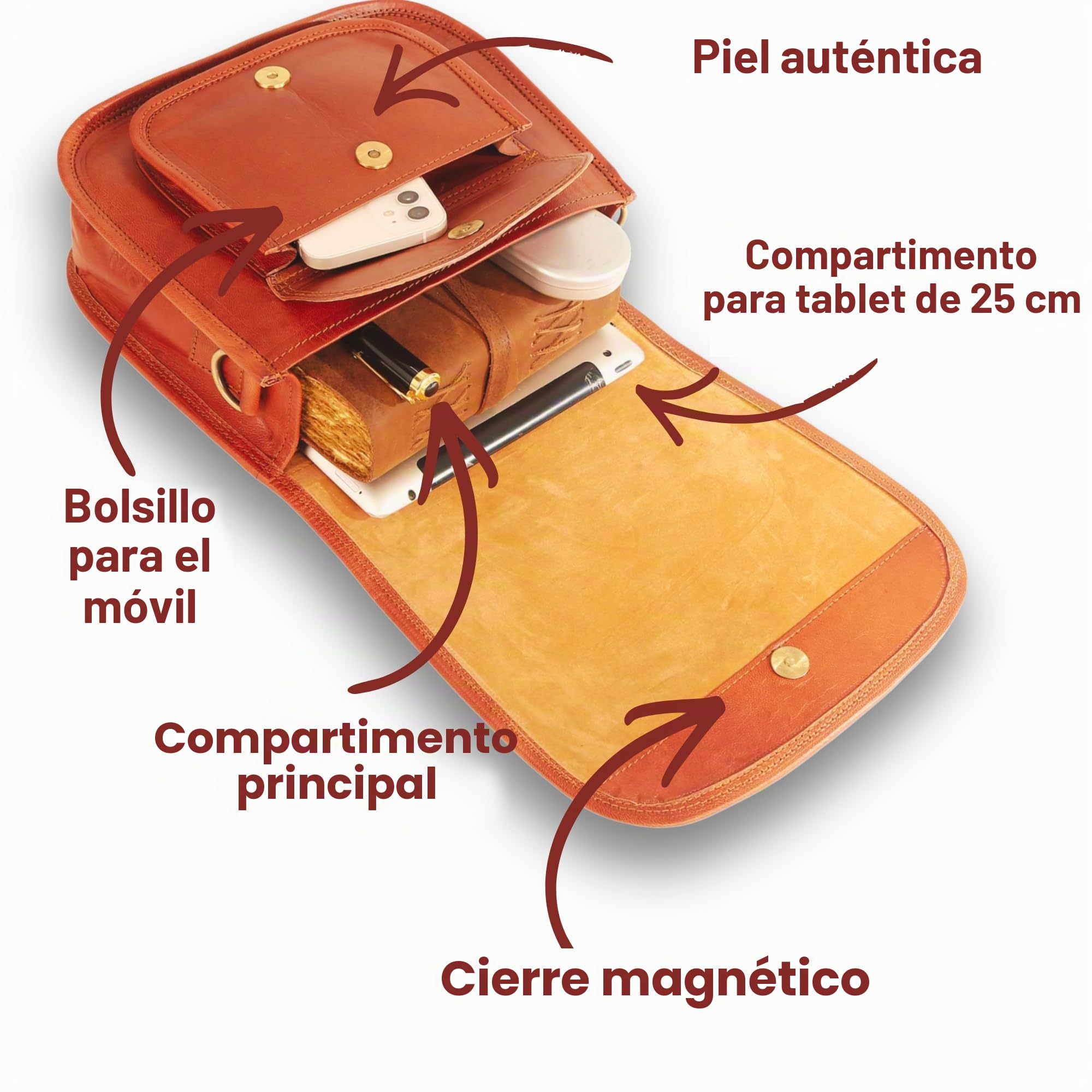 URBAN LEATHER Bolso Bandolera Vintage De Cuero Para Mujer, Bolso De Viaje Marrón Estilo Sillín Hecho A Mano