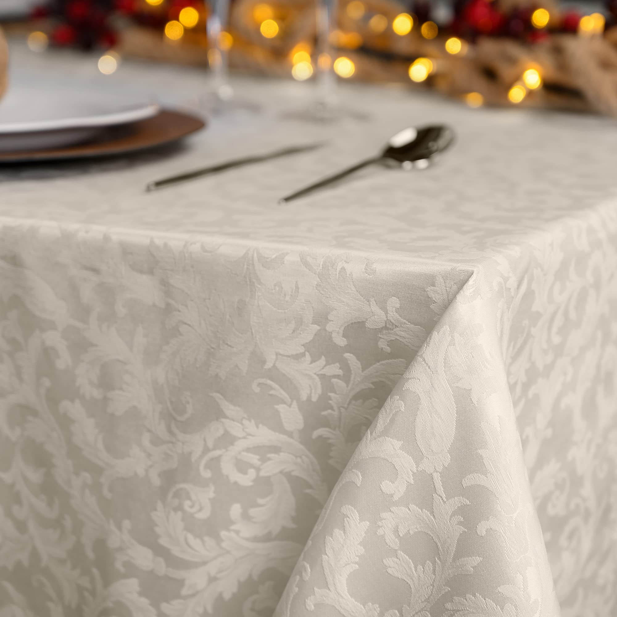 Giovanni Dolcinotti Nappe rectangulaire de Noël 140 x 280 cm Jacquard Damas - 12 Places - 100% fabriqué en Italie - Couleur Ivoire