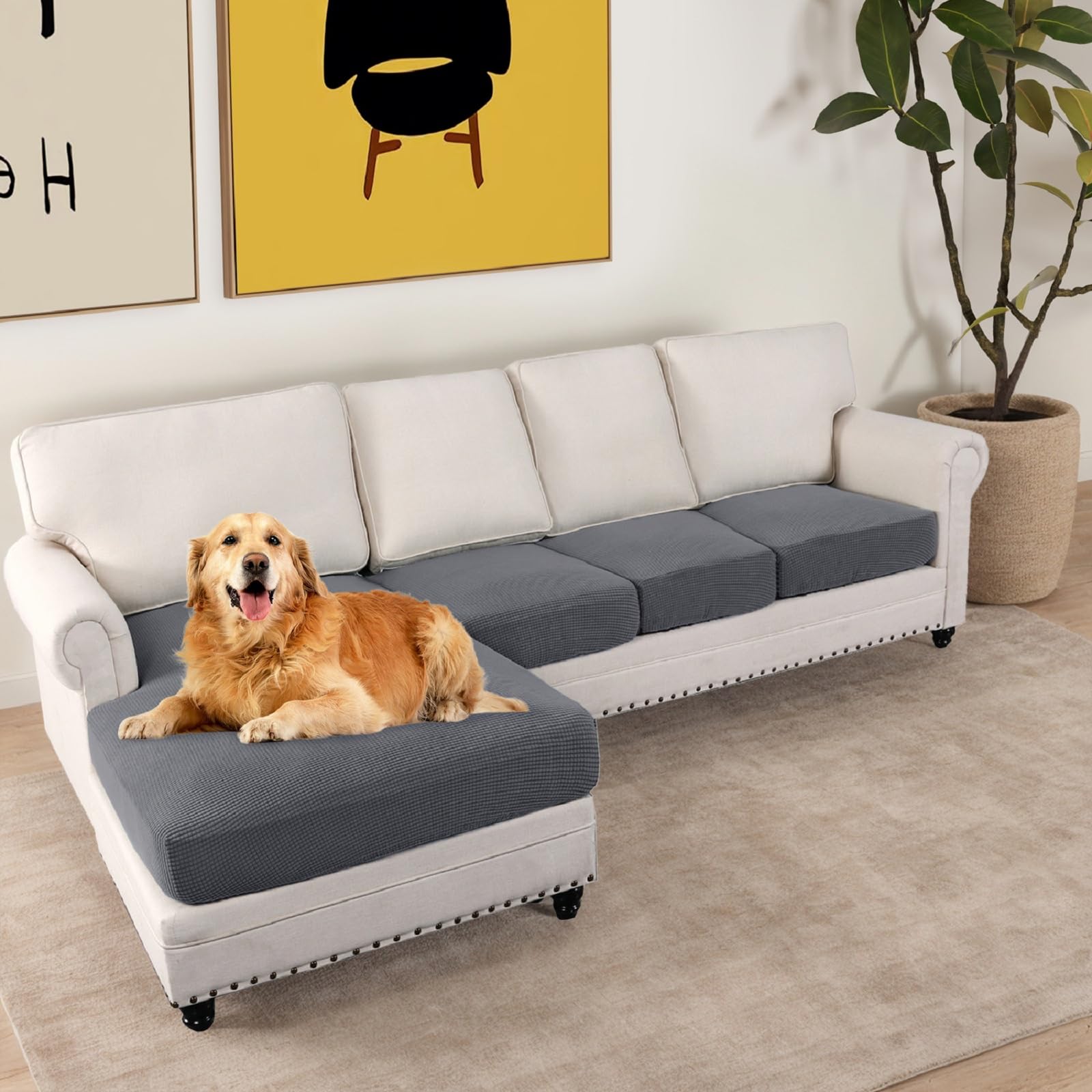 MINGPINHUIUS 4 Pieces Sectional Couch Cover Grey L Shape Separate Cushion Couch Covers Interior Sofa Seat Cushion Covers Classic Individual Furniture Protector for Pets