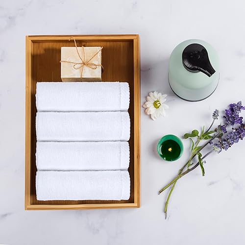 Miniatura 2 de Yaxa Basics Paquete de 12 toallitas suaves y absorbentes, 100% algodón de secado rápido, color blanco, de 12 x 12 pulgadas