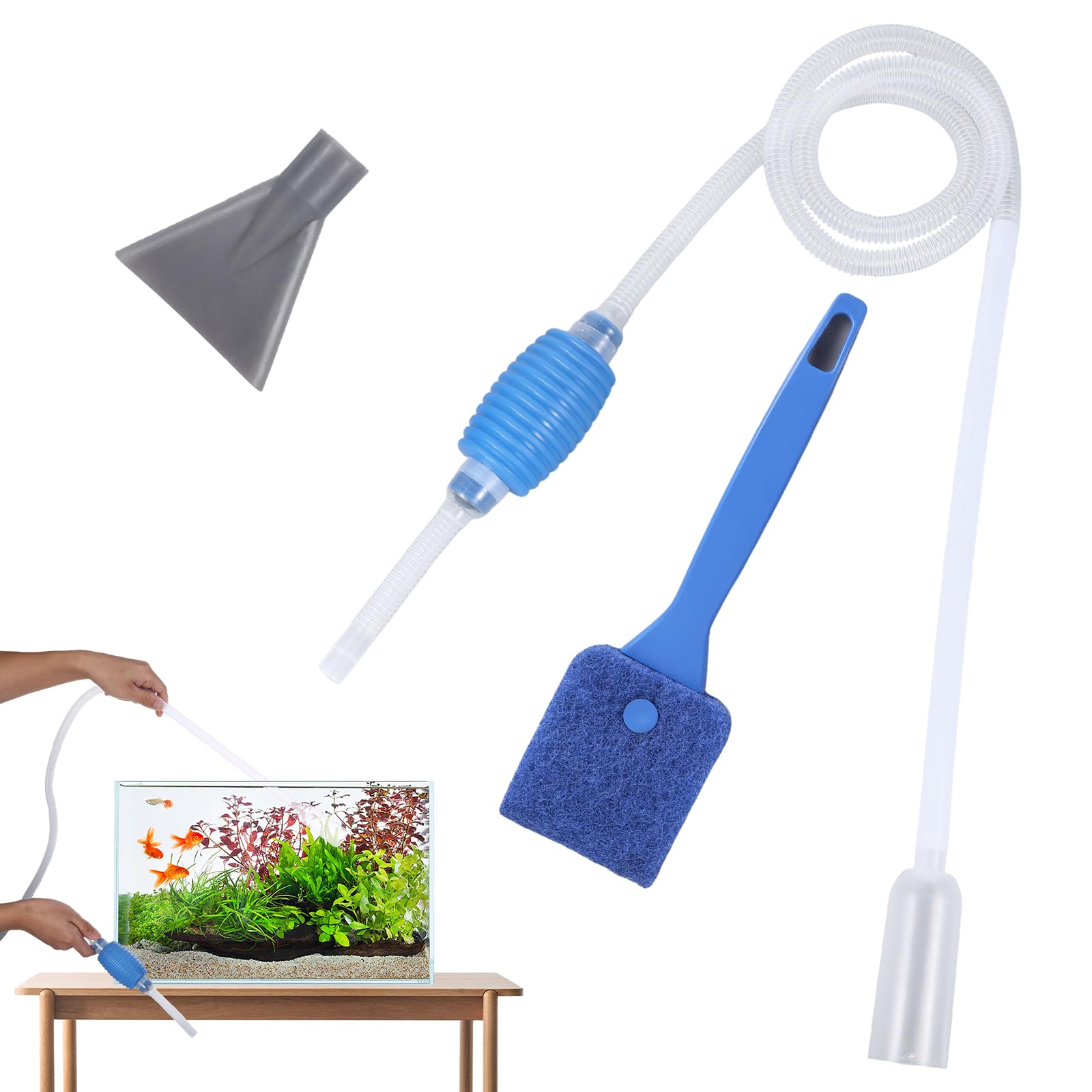 Siphon Fish Tank Cleaner with Scraper, Gravel Vacuum for Aquarium Hand Aquarium Vacuum Gravel Cleaner, Fish Tank Accessories