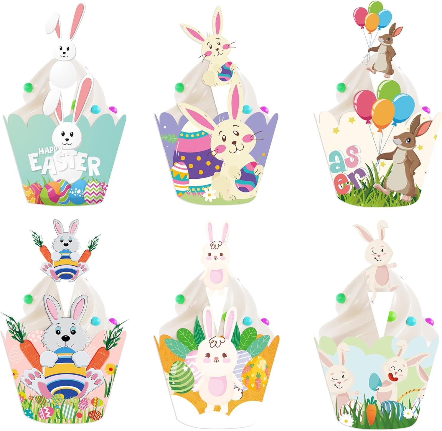 ICNYEKl 24 Pcs Easter Cake Toppers,Bunny Carrot Cupcake