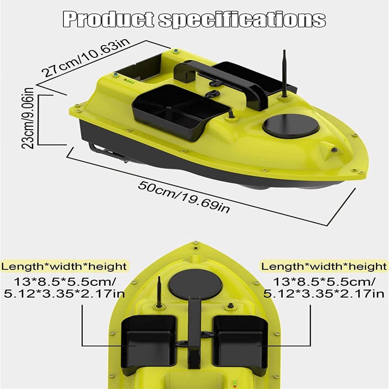 500 m GPS Wireless fischkaberboot Carp Pesca Barca Boot rc Boot 3 Imbuto LCD GPS fischfinder con sensore Sonar, Barca Esca, Pesca, Barca del Nido, Giallo -5200 mAh*1