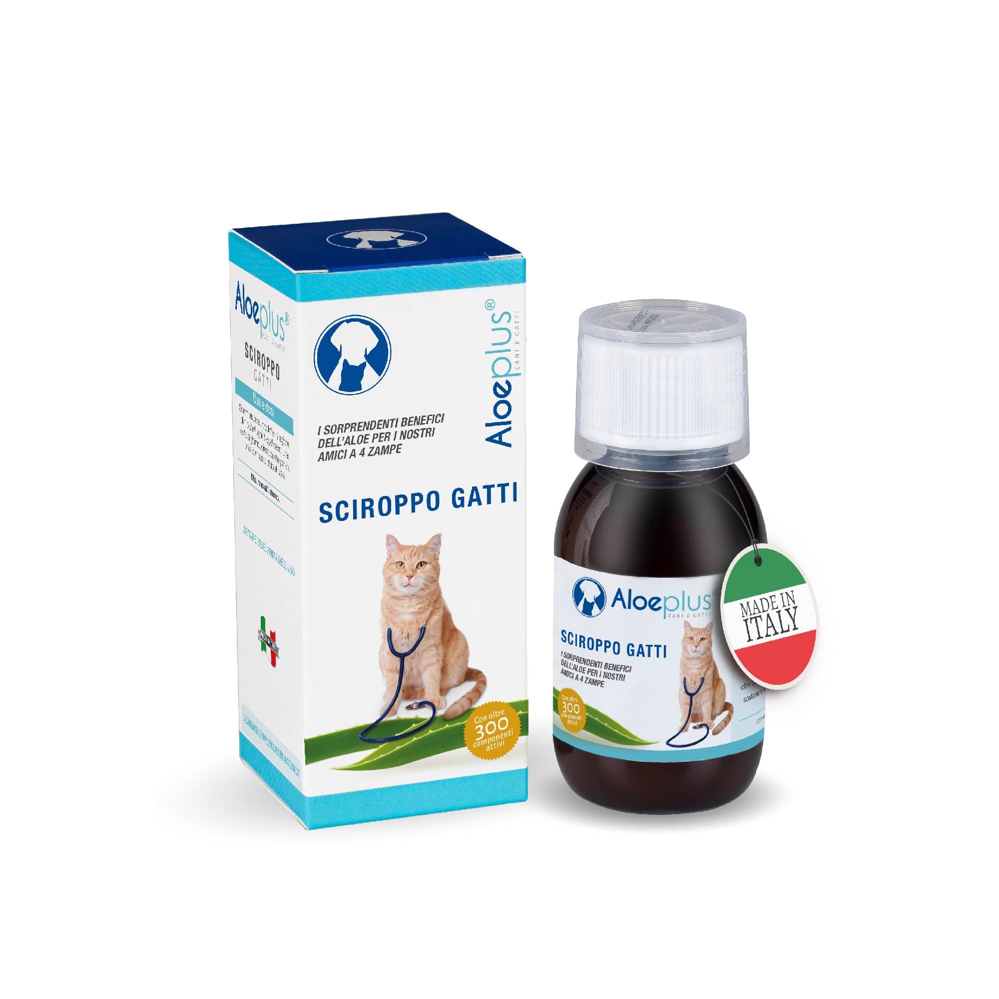 ALOEPLUS Gatos Jarabe 100ml - Complemento Alimenticio Energético y Desintoxicante con Aloe Arborescens Bio, Refuerza Las Defensas Naturales, Ideal como Reconstituyente para Gatos Mayores y Cachorros