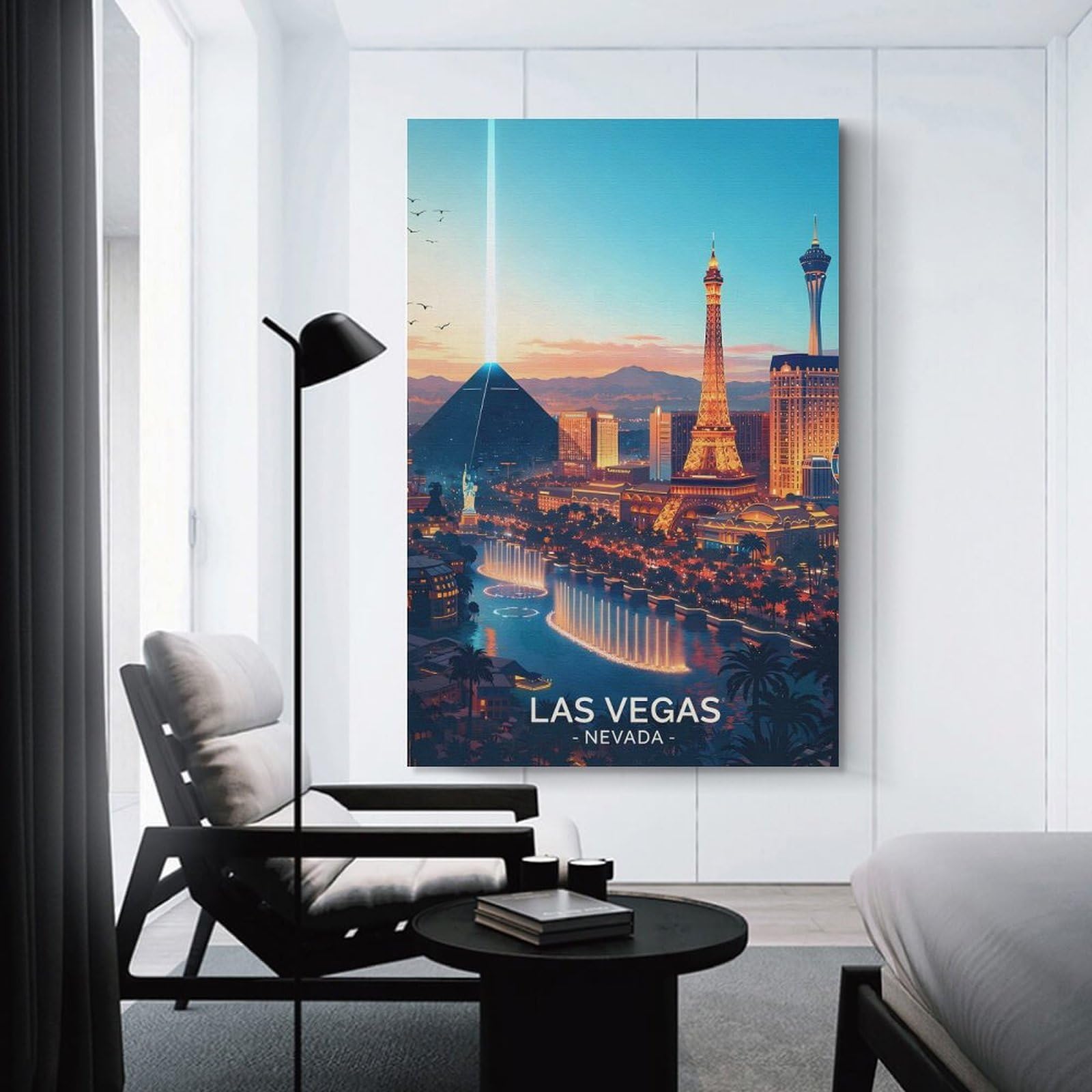 Junmoney Unframe-Style-18 Hanging Wall Art Las Vegas Strip At Dusk, 20X30inch(50X75cm), For Entryway, Lounge Links Or Small Walls, A Neat Decor Update For Hallways