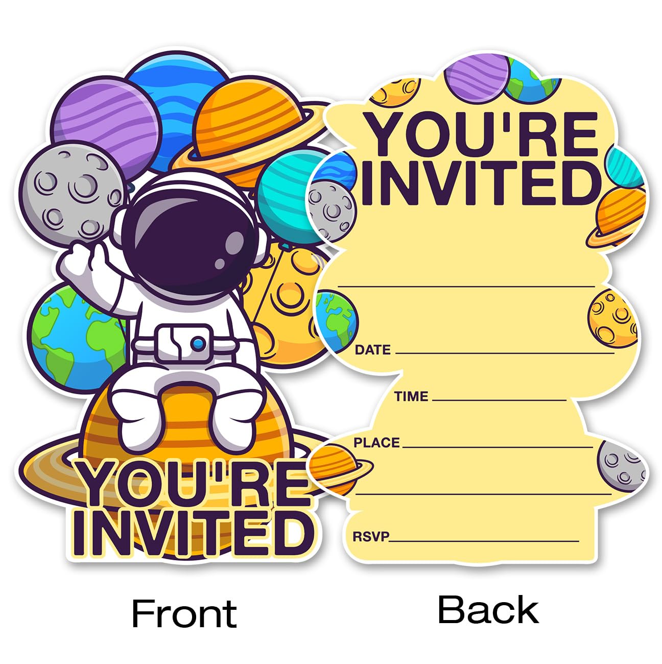 QYCFDXD Space Party Invitations with Envelopes, 20 Set Astronaut Shaped Invitations Birthday Baby Shower Party Invites Supplies Favors, Double-Sided
