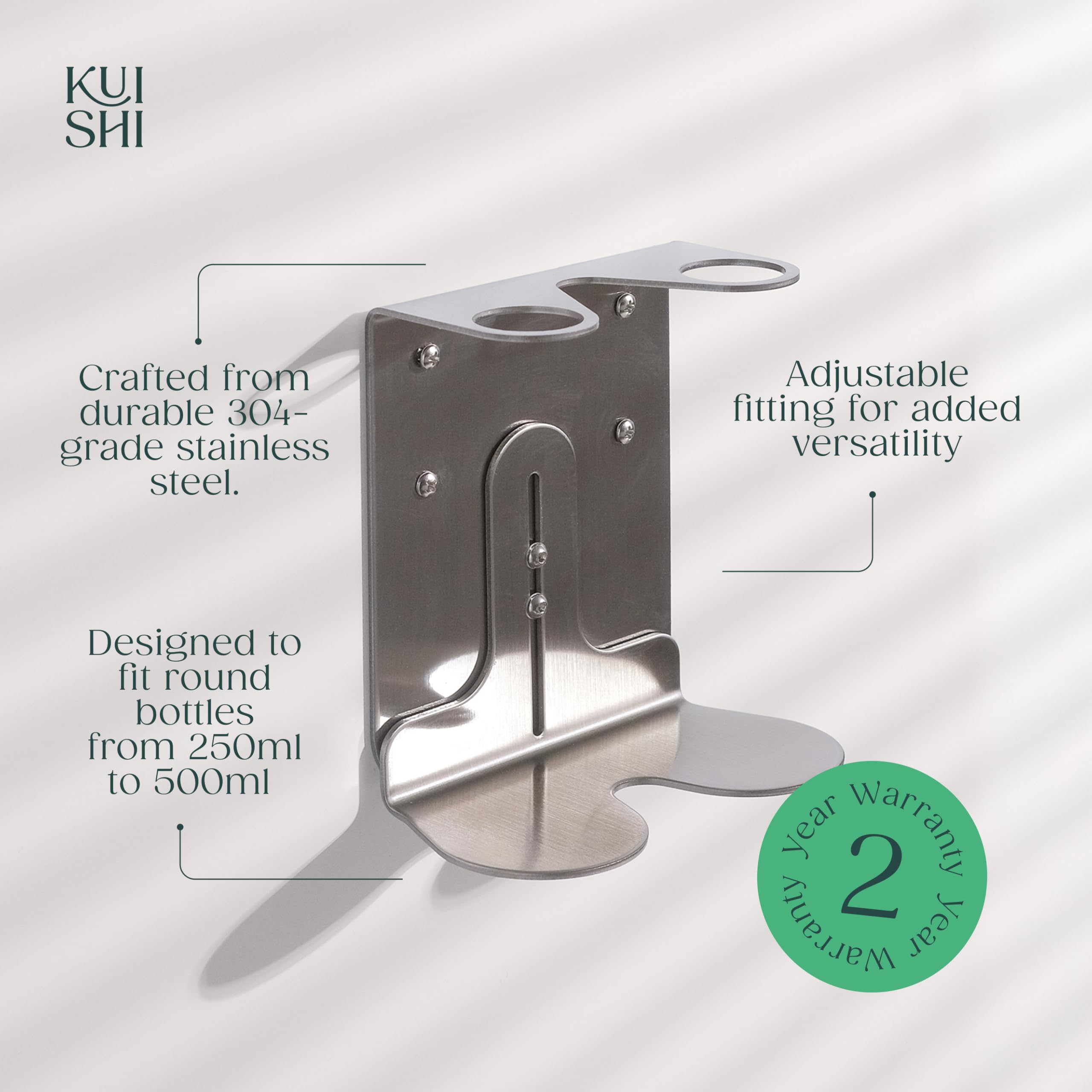 Kuishi Supporto doppio per dispenser di sapone a parete in argento satinato, supporto per flaconi di sapone da 250-500ml, dispenser di sapone a parete, resistente alla corrosione, flaconi non inclusi