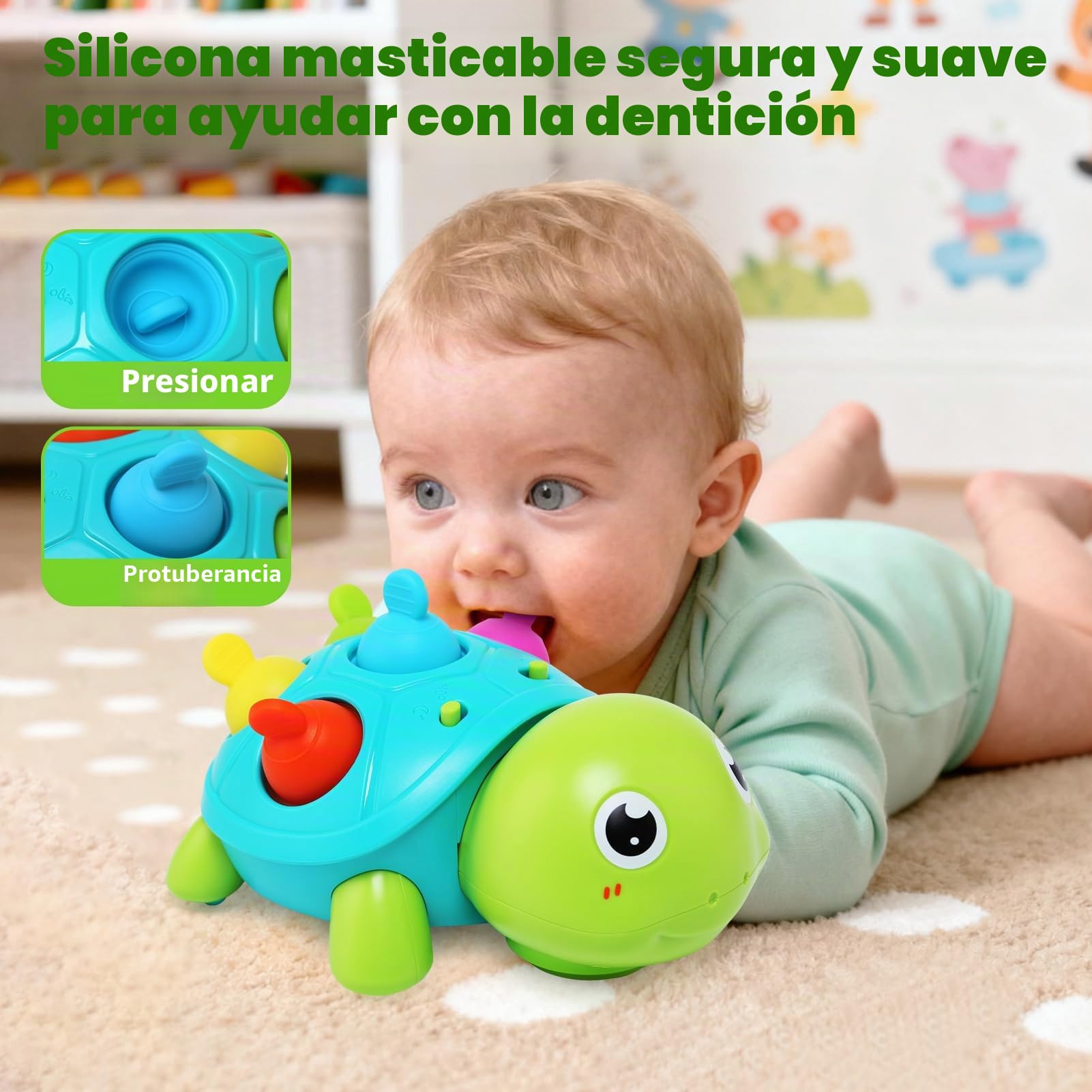 JoyPlus Juguetes Bebes 6-12 Meses, Tortuga Musical Juguetes Gateo para Niños 1 Año, Interactivo Juguetes para Gatear con Luces y Sonidos, Elefante Interactivo Juguetes Niños 1 Año, Regalos Originales