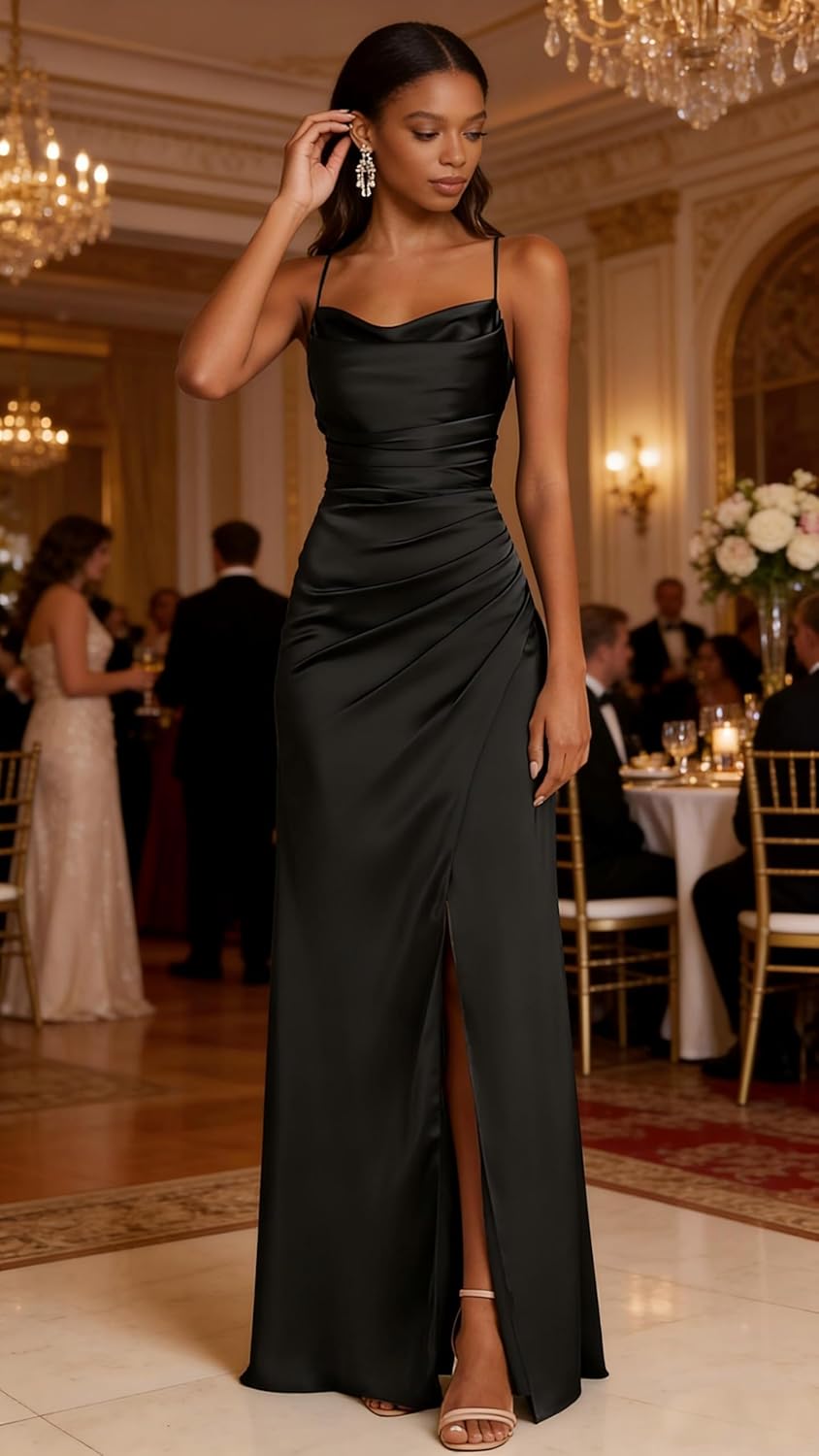 Women's Satin Bridesmaid Dresses with Slit Long Mermaid Formal Prom Dress GO011 - Image 2