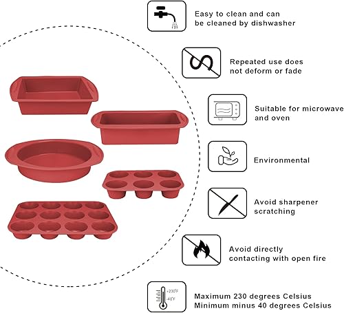 Miniatura 6 de Bandeja de moldes de silicona antiadherente 7 en 1 económica, sin BPA, resistente al calor, para pan, pan, pizza y magdalenas