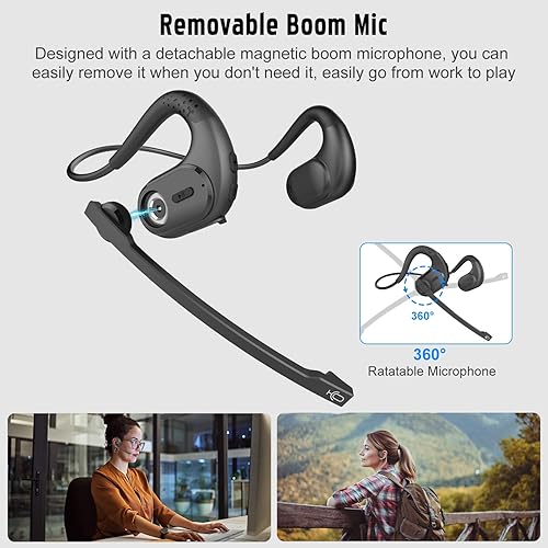 Miniatura 4 de Giveet Auriculares Bluetooth 5.3 con micrófono desmontable, auriculares inalámbricos con cancelación de ruido DSP para teléfono, PC, laptop,