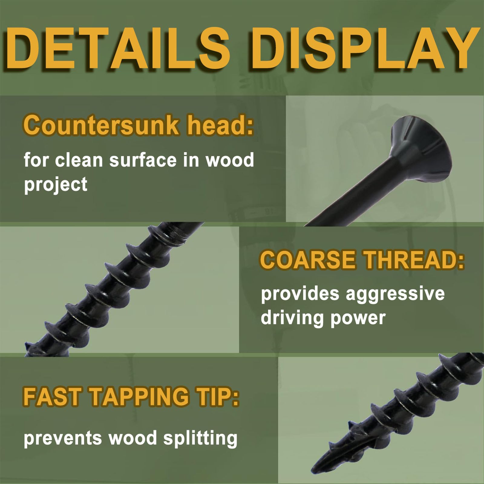 Wavanta 50Pcs Decking Screws, 4.2 x 38mm Black Wood Screws, Torx Drive Flat Head Screw, Rust Resistant Black Coated, with T25 Torx Bit - Image 4