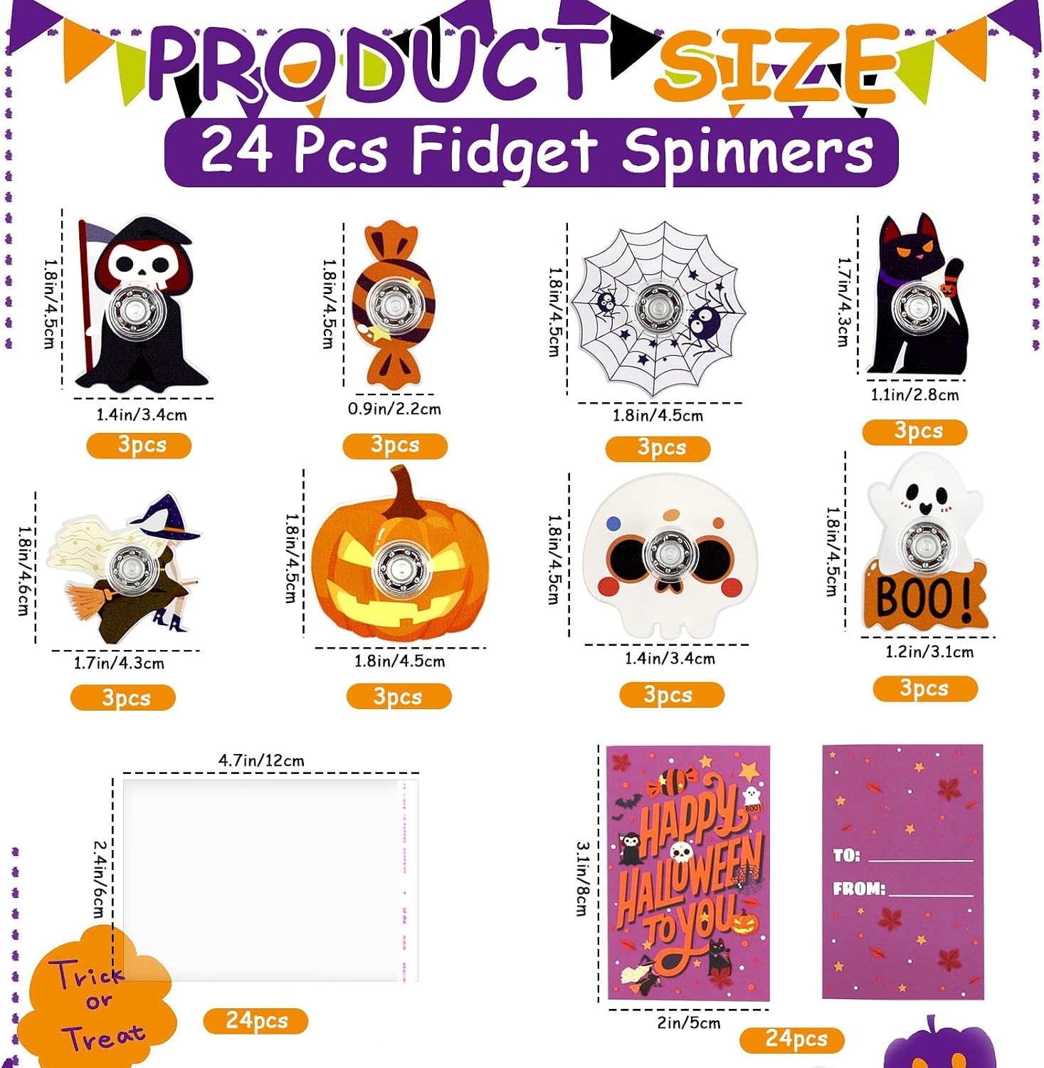 ERTIUANIO 24 Pcs Halloween Fidget Spinner Bulk for Teens Adults, Halloween Trick Or Treat Goodie Bag Stuffers, Halloween Party Favors Supplies Classroom Prizes Giveaways Gifts for Boys Girls