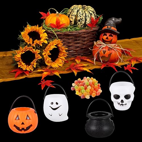 Miniatura 6 de Toyvian Cubo de mano de Halloween para Halloween, soporte para dulces de calabaza, cesta de dulces de Halloween, cubo de dulce o truco, contenedor