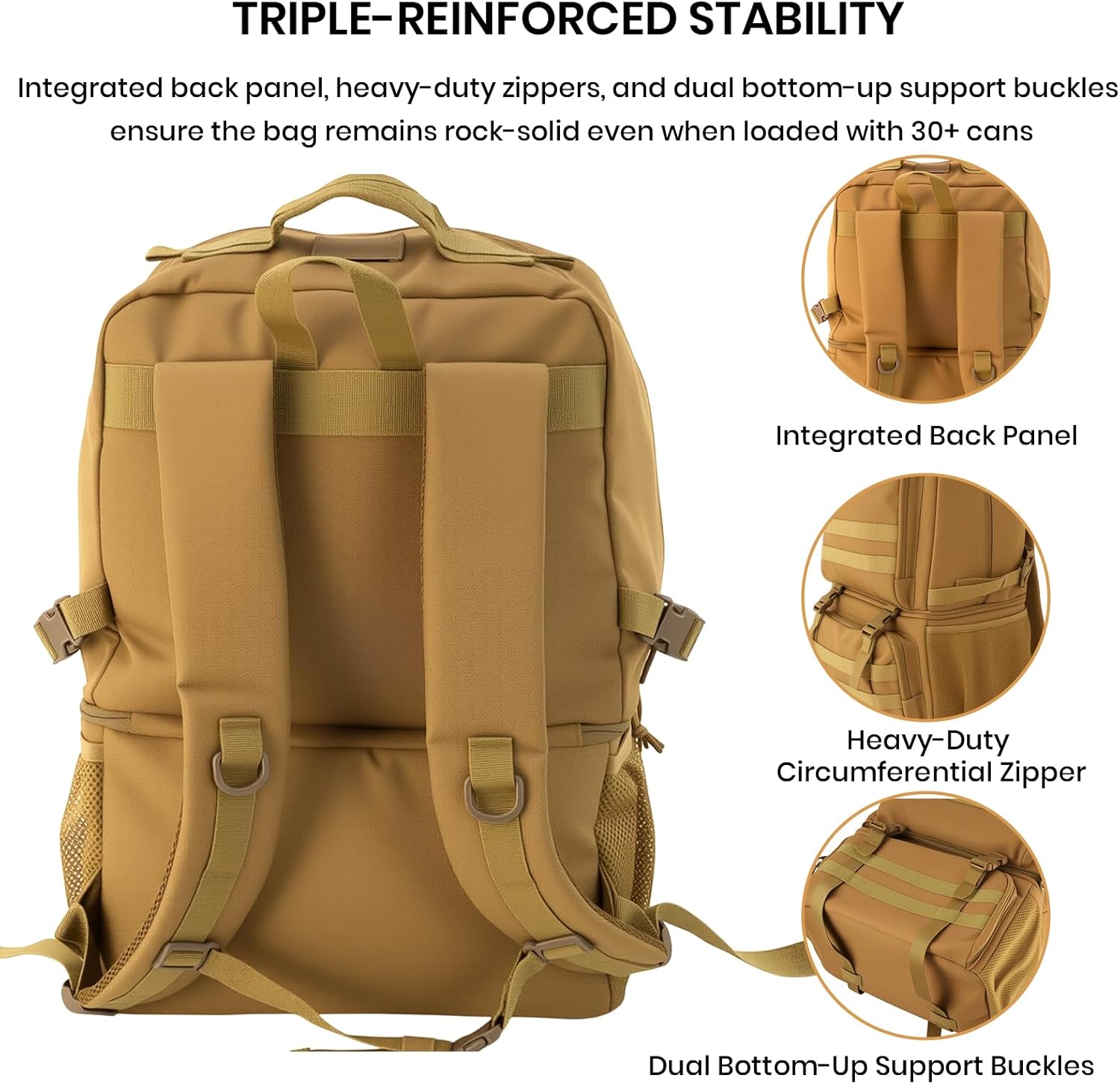 Tactical Cooler Backpack for Men, 41L Insulated Leakproof Lunch Backpack with 16” Laptop Compartment, Heavy Duty Double Deck Soft Cooler Bag for Work, Fishing, Camping, Hiking – Coyote Tan