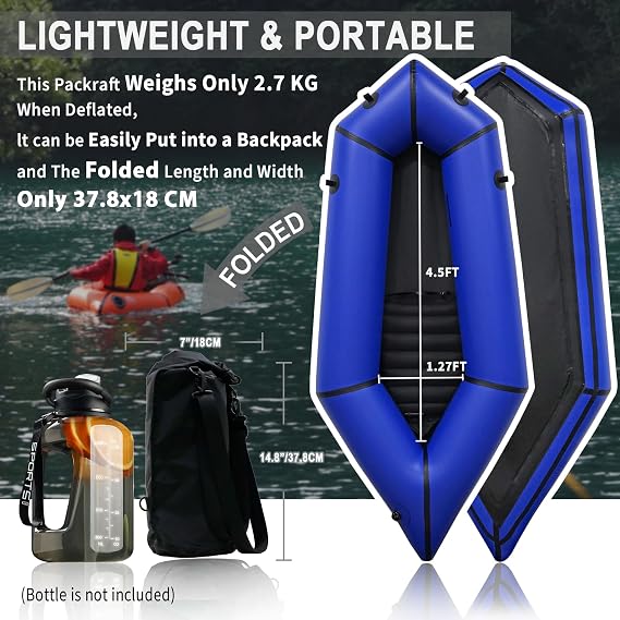 Packrafts Lightweight TPU Inflatable Kayak for Flat Water Rafting, Camping, Fishing/Water Adventures for 1 Person/2 Person Weight Capacity 350lb/300kg
