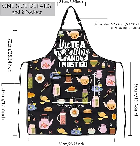 Miniatura 2 de MBMSO Tea Time Gifts - Delantal de fiesta de té con bolsillos con texto en inglés "The Tea is Calling and I Must Go", delantal de cocina con