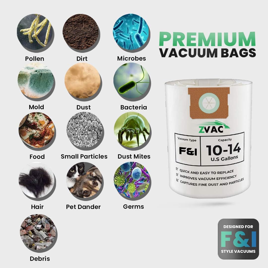 Shop-Vac Type F Replacement Vacuum Cleaner Paper Bags Compatible with Shop-Vac Part # 90662 & 90672 Fits Type F 90662, 90672 9066200, 90671, 9067100, 906-62-00, 906-72-00, 906-72-11 & 9067200.
