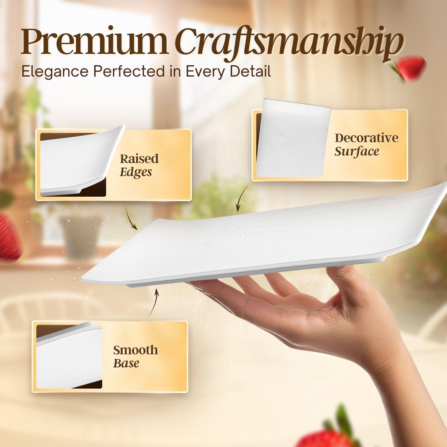 Flexzion White Serving Platters - 4 Pack Rectangular Serving Plate - 10 Inch Long Rectangle Ceramic Serving Platter Set for Appetizer, Meat, Bread, Dessert - Microwave, Oven, and Dishwasher Safe