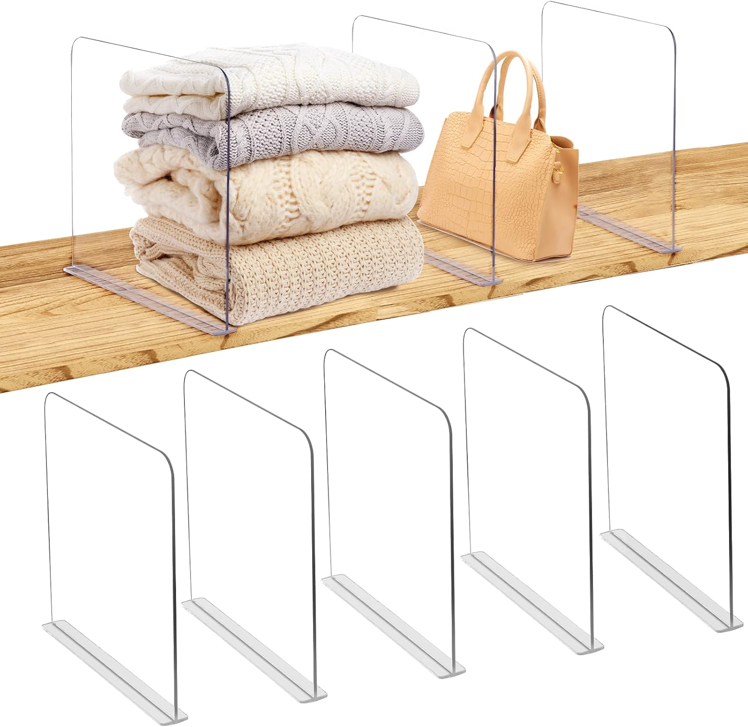 Fixwal 8pcs Acrylic Shelf Dividers, Clear Shelf Divider for Closets