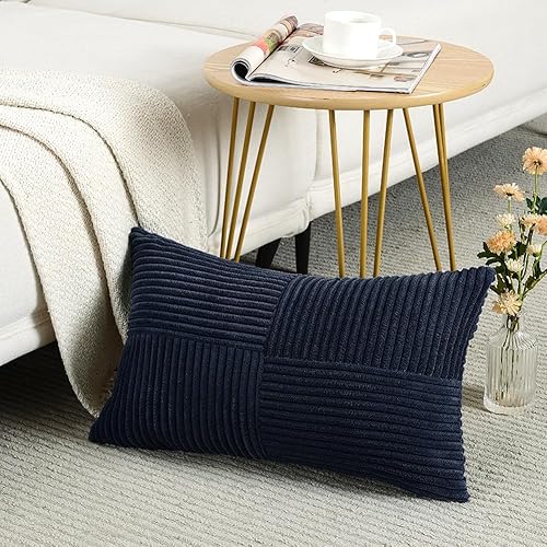 Fancy Homi Fundas de almohada decorativas lumbares de color azul marino de 12 x 20 pulgadas para sala de estar, decoración rústica de estilo bohemio