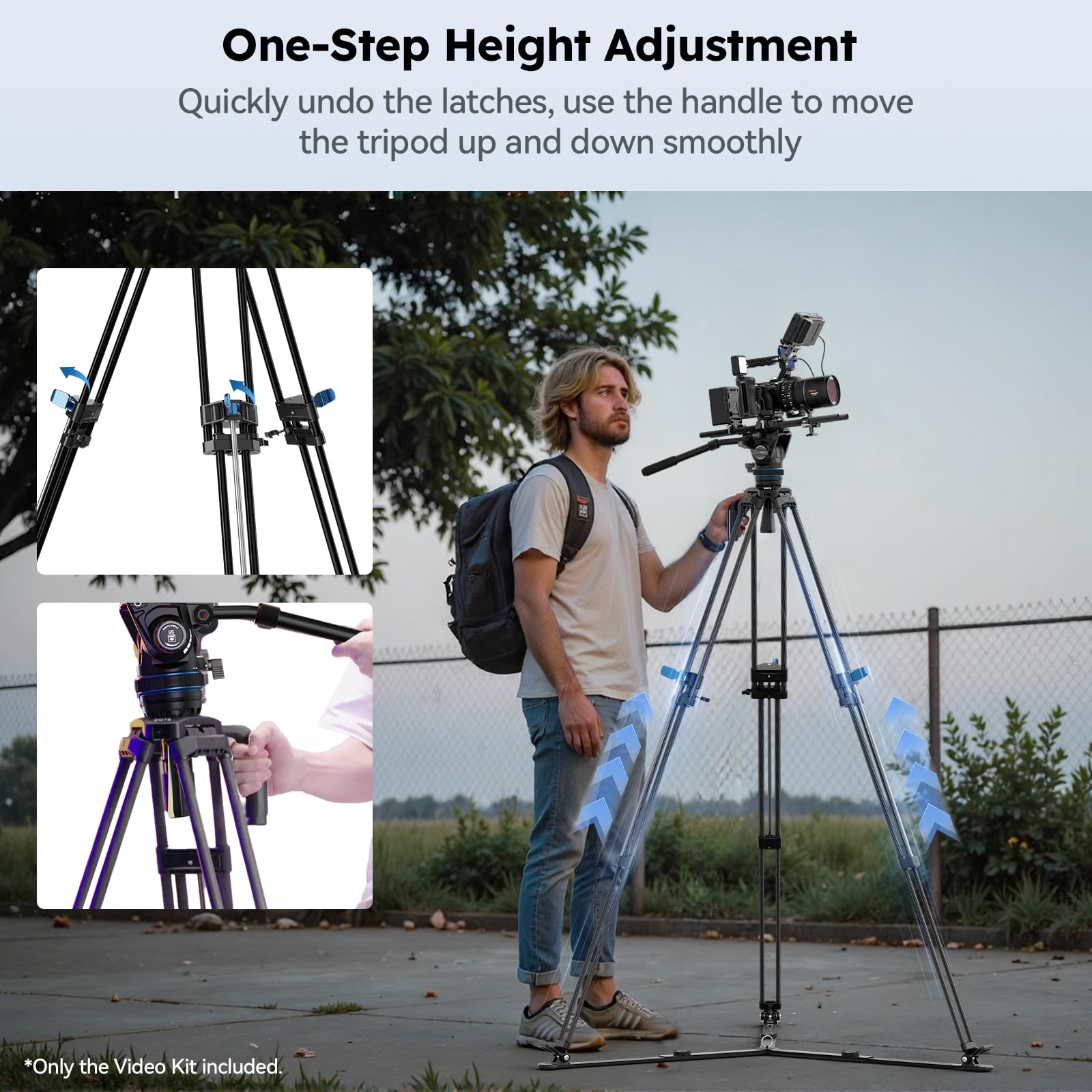SIRUI 70,1"/178cm szybki system statywu ze stopu aluminium do kamery, SQ75A+S5 statyw wideo z głowicą płynu hydraulicznego, ciągłe tłumienie, podwójny tryb płyty QR, maks. 8 kg/17,6 lbs
