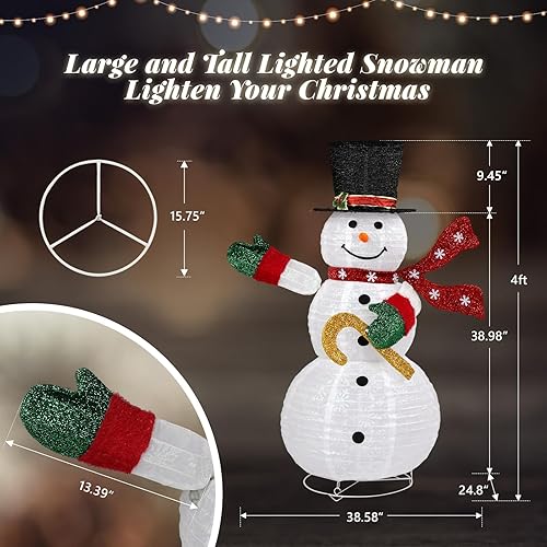 Miniatura 3 de Muñeco de nieve iluminado de 4 pies, muñeco de nieve iluminado con 100 luces LED, decoraciones navideñas para exteriores, patio, muñeco de nieve con