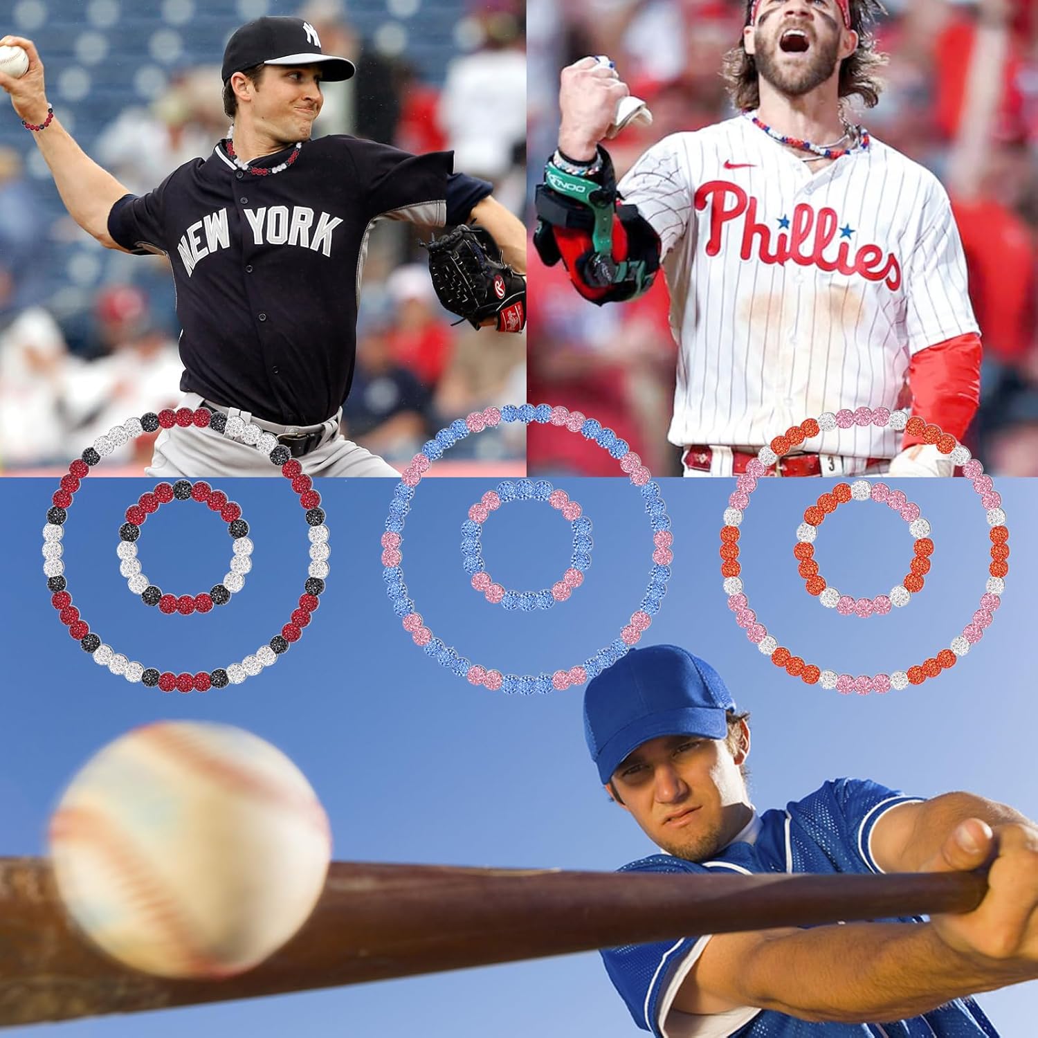 Baseball Necklace 18in Sparkle Rhinestone Baseball Beaded Chain and Bracelet Set Pollyanna Baseball Drip Gifts for Men Women - Image 5