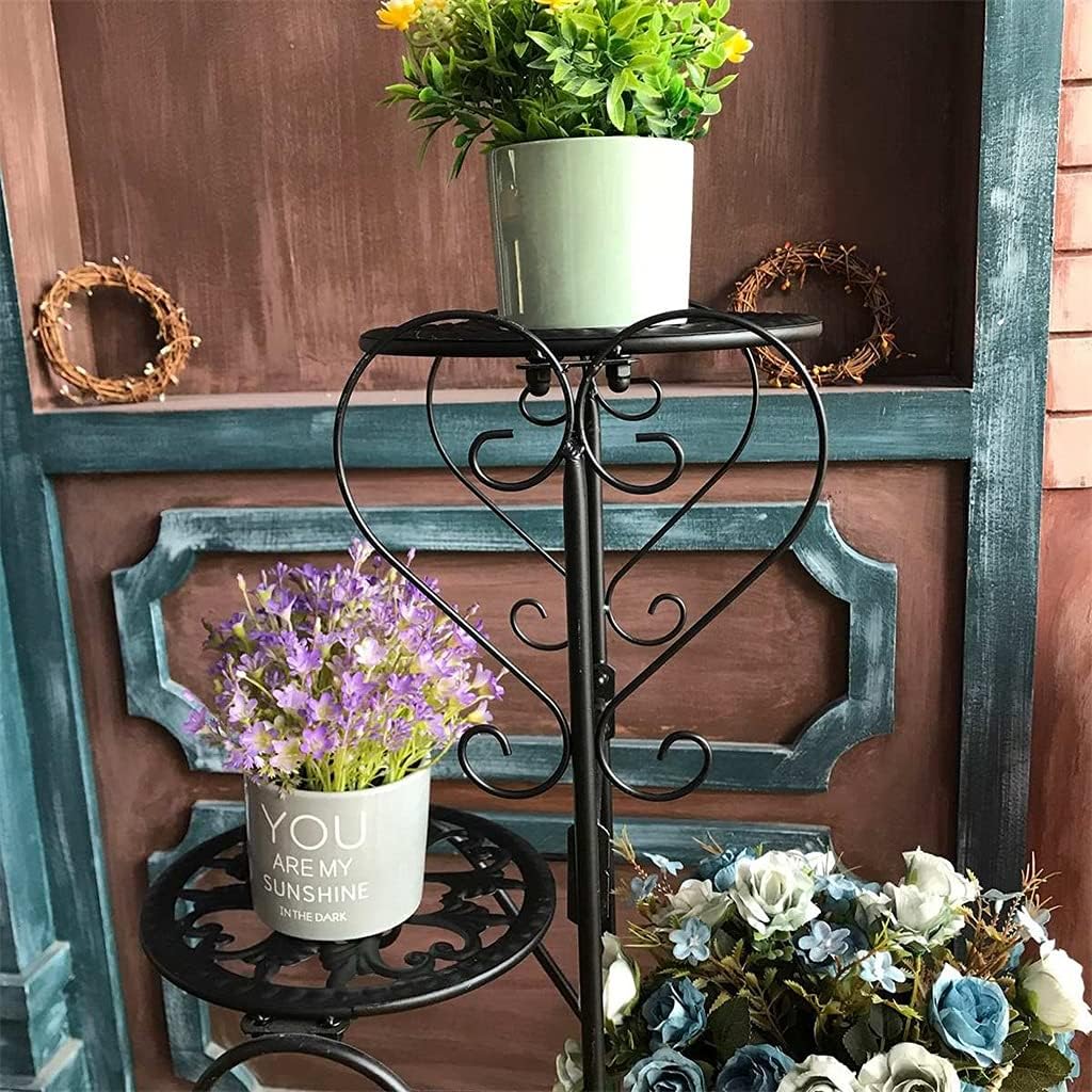 5 Tiers Wrought Iron Plant Stand Flower Shelf Rack Balcony Simple Indoor(Black)