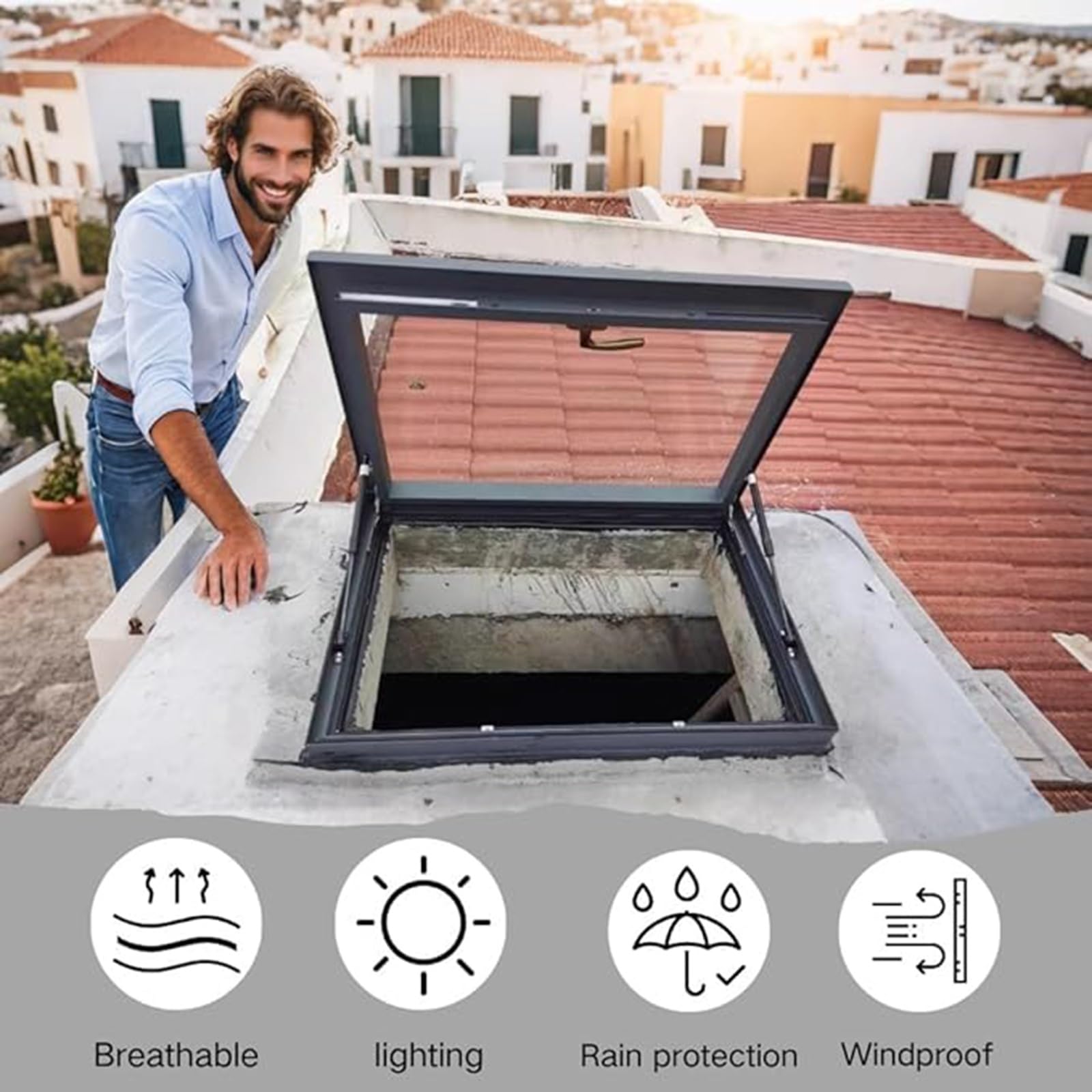 WIGING Casa con Claraboya Ventana De Tejado Ático Techo Pequeño Tapa De Trampilla De Escape Sótano Puerta con Luz Natural Montaje Empotrado Subterráneo Ventana De Pozo De Luz(White)