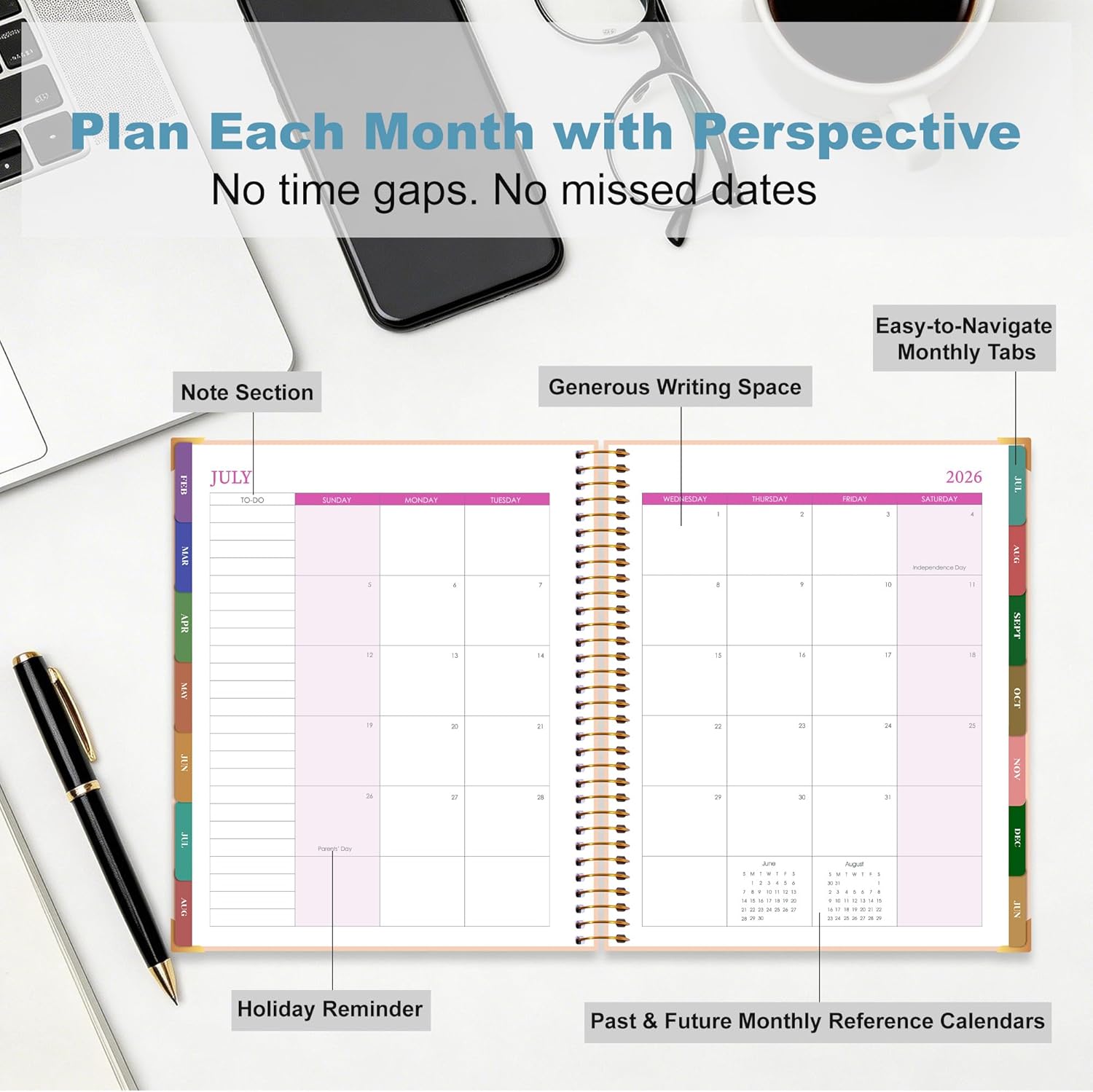 CAGIE Planner 2026-2027, 18 Month Weekly and Monthly Planner, Marble Design Calendar with Tabs, Jul 2026–Dec 2027, Large 8.5" x 11" A4 Hardcover Spiral Agenda Planner for Home, Work, School and Teacher (Blue）