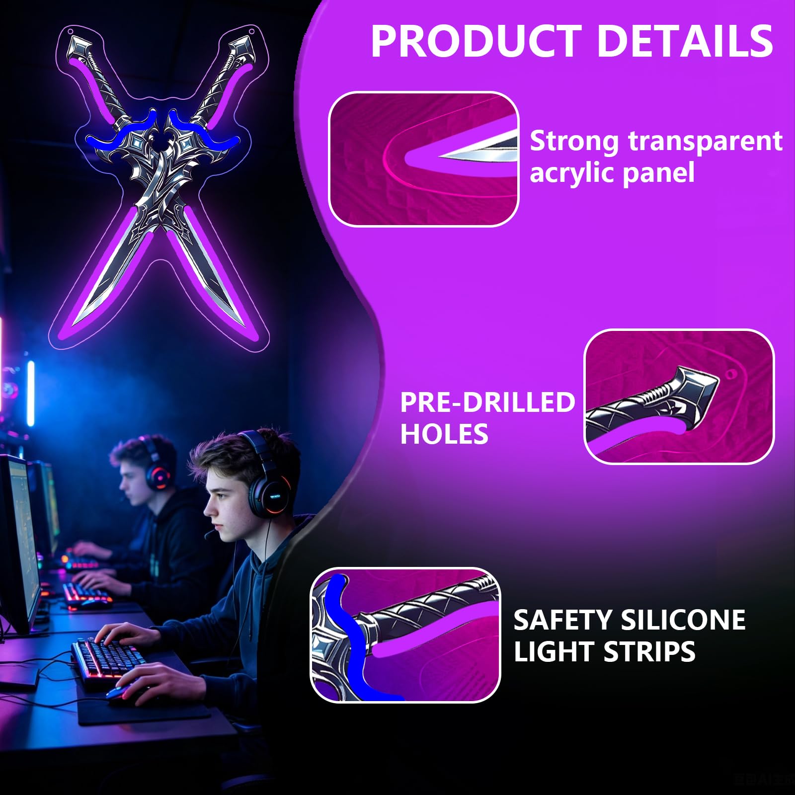 Schwert Neon Schild Anime LED Schild Lampe für USB Wanddekoration Game Neonlicht Sign für Gaming Zimmer Hobbyraum Schlafzimmer Man Cave Deko für Teens Männer Lady Jungen Geschenk