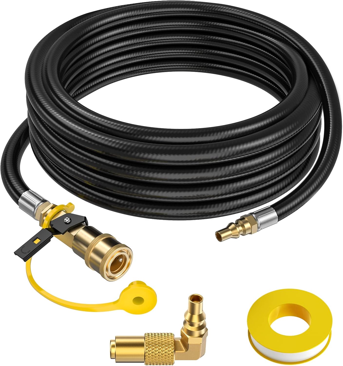 20 FT RV Quick Connect Propane Hose for RV to Grill, LP Quick Connect Propane Hose with Elbow Adapter for 17" and 22" Blackstone Griddles, 1/4" Shutoff Valve & 1/4" Male Full Flow Plug