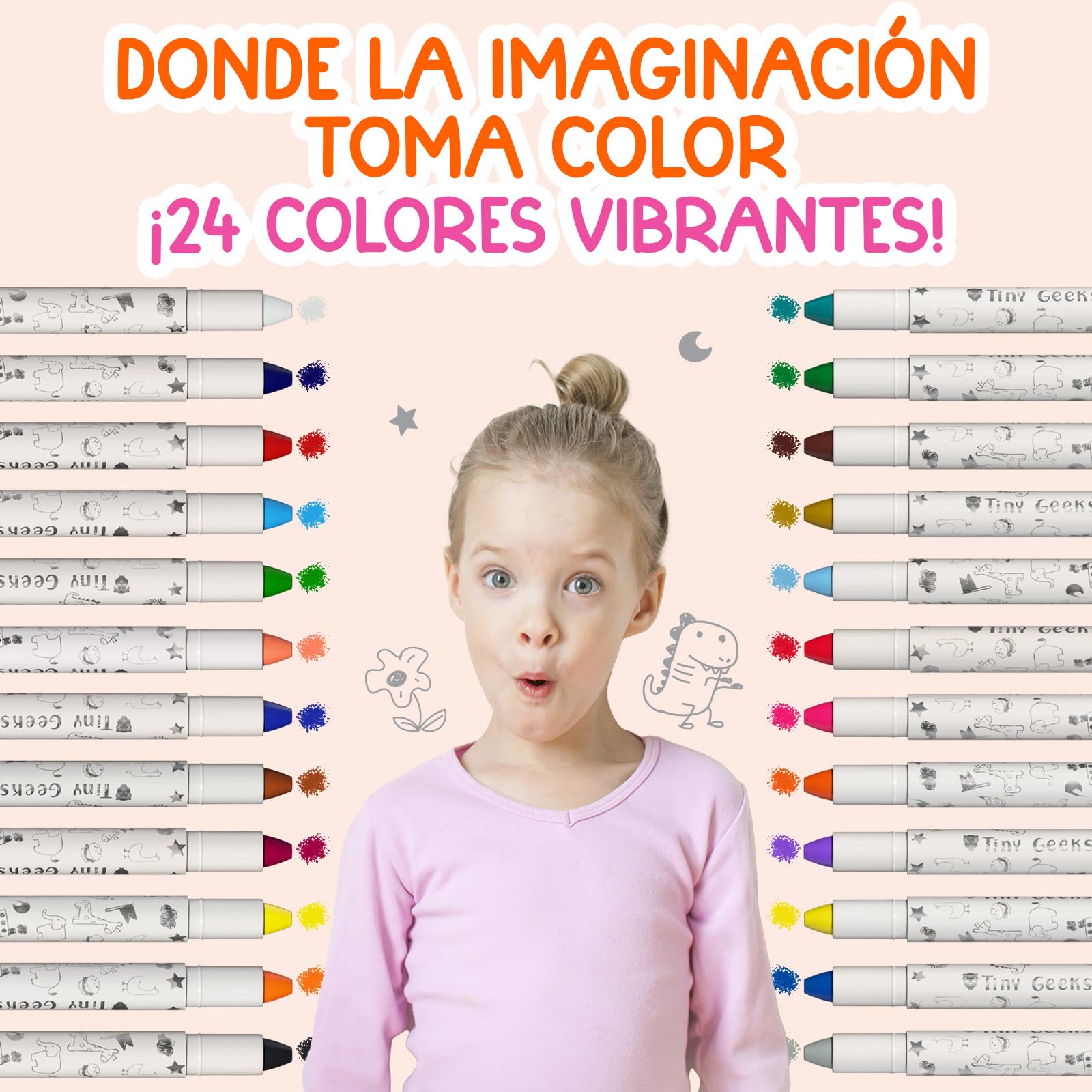 TinyGeeks 24 Crayones Retráctiles - No Tóxicos para Niños Pequeños de 1-3 Años - Crayones Lavables para Niños de 4-8 Años - Fáciles de Agarrar