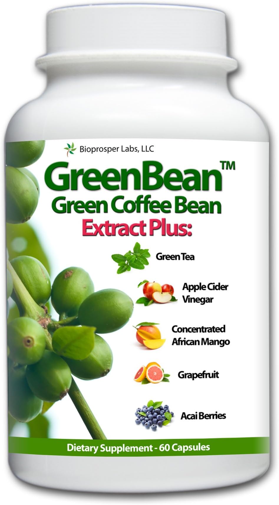 Greenbean Pure Green Coffee Bean Extract 700mg with African Mango, Green Tea, Apple Cider, Grapefruit, Kelp, Acai