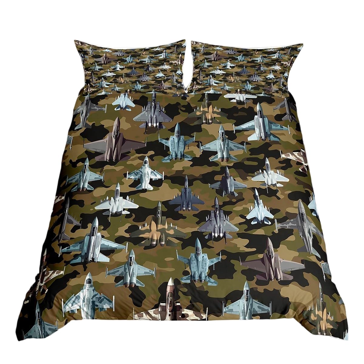 Homewish Fighter Aircraft King Duvet Cover for Kids Boys Men Camouflage Military Theme Bedding Set Camo Jet Fighter Print Duvet Cover Set