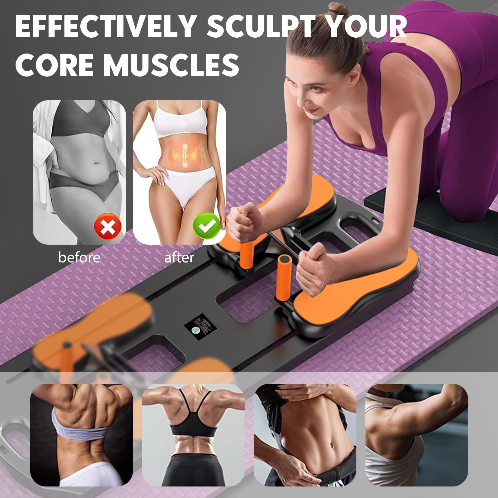 Planche de Pilates Pliable avec Rebond Automatique 24 Pieds antidérapants Multifonction Capacité 300 kg