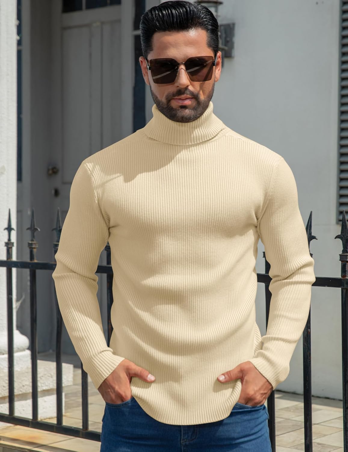 MioRoim Men's Knit Casual Turtleneck Sweater Ribbed Slim Fit Long Sleeve Turtle Neck Knitted Pullover Sweater - Image 2