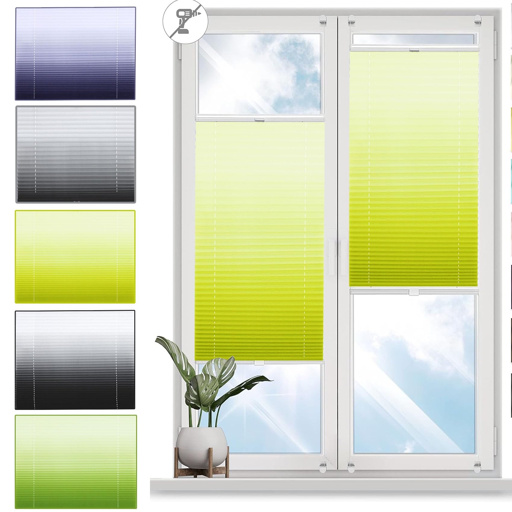 Custom Pleated Blind with NO Drilling 35 x 40 cm Quick Fix and Easy to Install, Pleated Window Shades, Includes All Assembly Parts, for Bedroom Bathroom Kitchen, Yellow