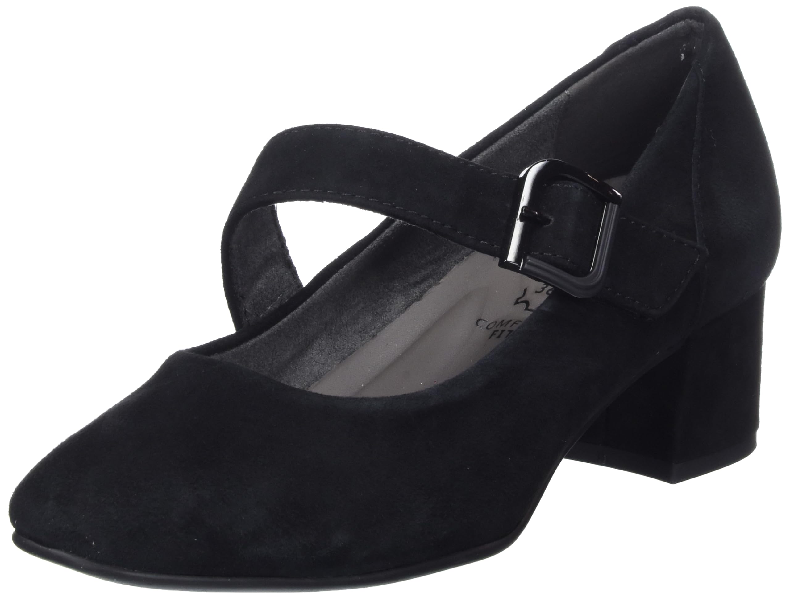 Tamaris Comfort Women’s Pumps with Strap Suede Comfort Fit , Black Suede, 5 UK