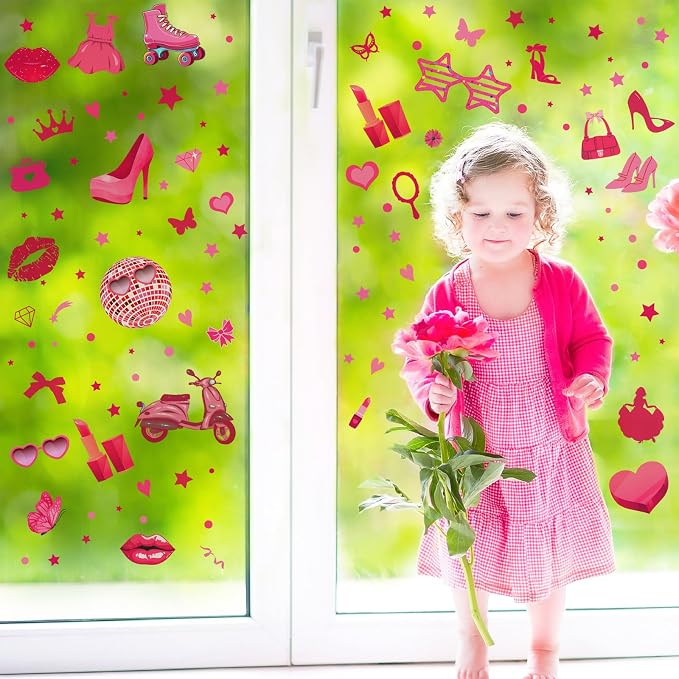 116 calcomanías rosas de princesa para pared 6 planchas miniatura 7