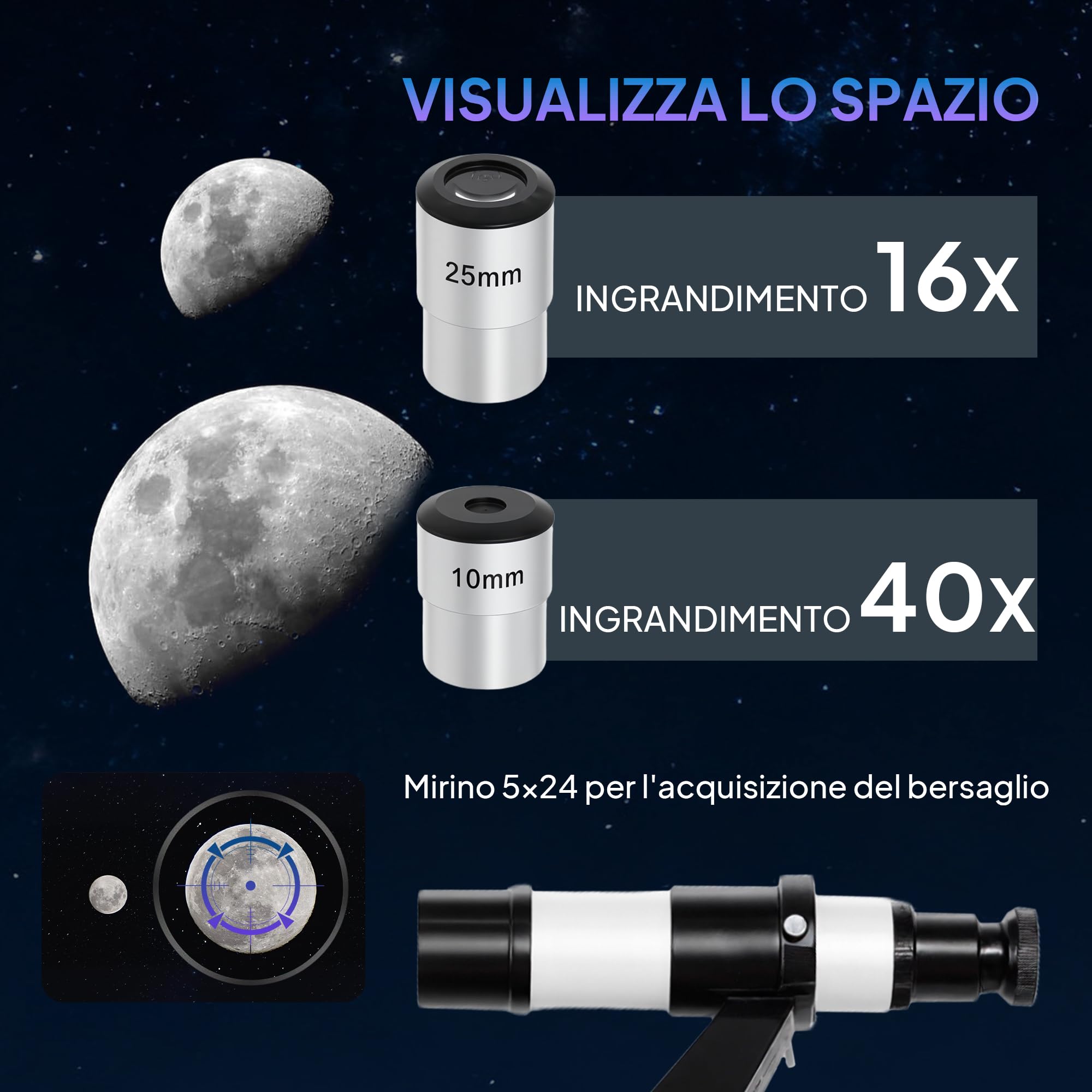 Outsunny Telescopio Astronomico con 80mm Apertura/500mm, 40X/16X Telescopio Rifrattore Portatile con Adattatore Telefono, Borsa da trasporto, Treppiede Regolabile in Altezza per Adulti, Bianco e Nero